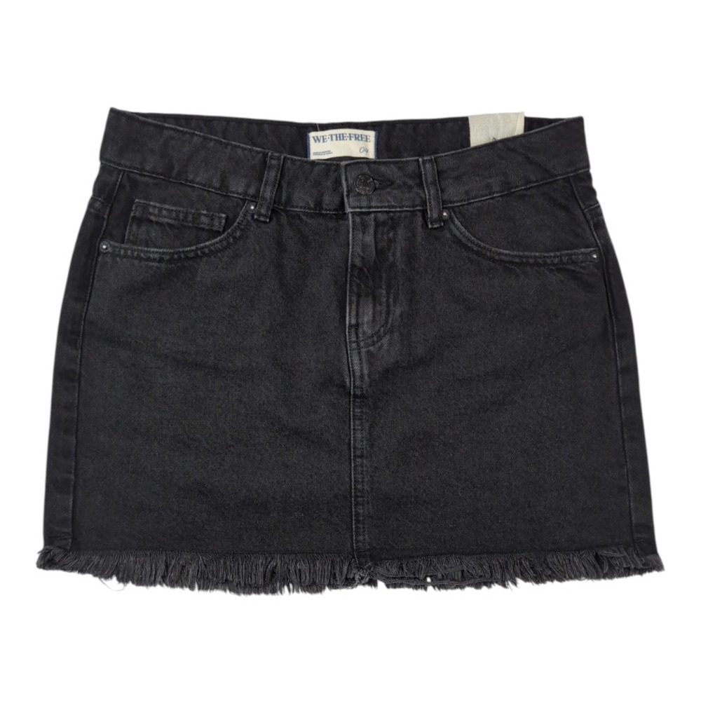 We The Free Denim Mini Skirt Women 4 Out of Ordinary Black Raw Hem Edgy Classic